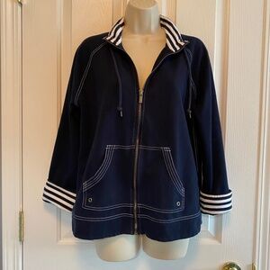 Anne Klein Sport Navy Cotton Zip Jacket Sz L